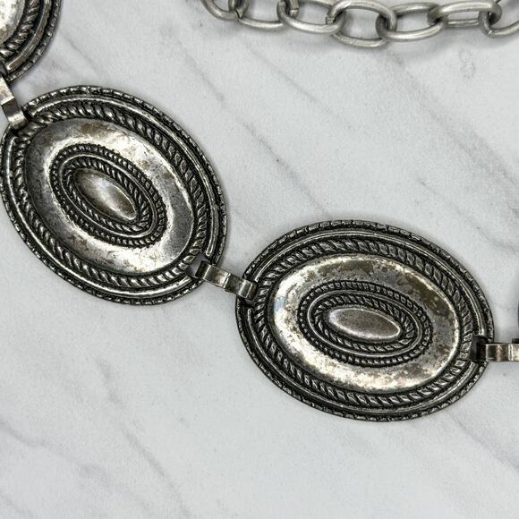 Womens Southwestern Concho Chain Link Belt Silver Tone Boho One Size OS ✨ - Picture 5 of 10